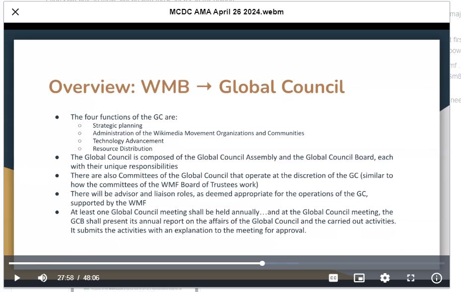 Global council meeting structure details