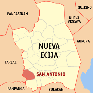 Mapa han Nueva Ecija nga nagpapakita kon hain an San Antonio