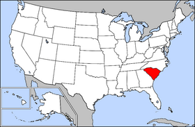 Zemljevid Združenih držav z označeno državo Južna Karolina