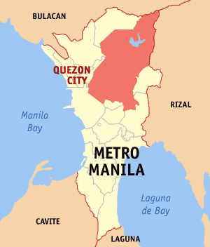 Mapa sa Metro Manila nga nagpakita kon asa nahimutang ang Dakbayang Quezon