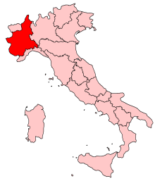 Die ligging van Piëmont in Italië