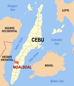 Mapa han Sugbo nga nagpapakita kon hain nahamutangan an Moalboal