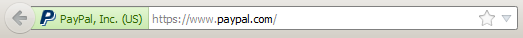 Barra de direcciones de Firefox cuando visita Paypal, que utiliza un certificado de validación ampliada.