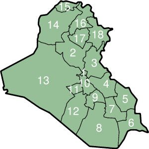 Gouvernorats d'Irak avec leur numéro.