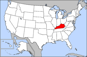 Zemljevid Združenih držav z označeno državo Kentucky