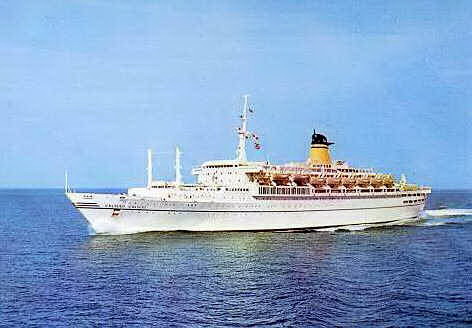 SS Guglielmo Marconi, launched 1961, maiden voyage 1963, one of the two liners that replaced the trio in 1963.