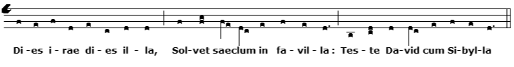 The "Dies Irae" melody in four-line neumatic chant notation