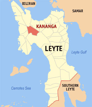 Mapa kan Leyte na ipinapahiling an kinamumugtakan kan Kananga