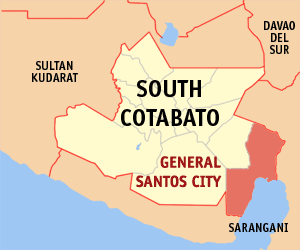 Mapa sa Habagatang Cotabato nga nagpakita kon asa nahimutang ang General Santos