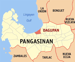 Mapa sa Pangasinan nga nagpakita kun asa nahimutang ang Dakbayan sa Dagupan