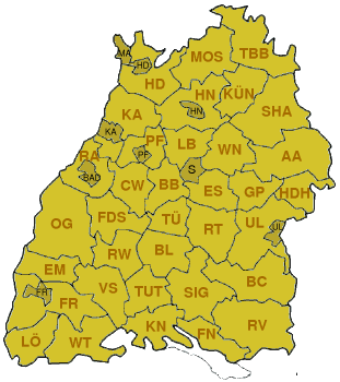 Baden-Württembergin piirikunnat ja kaupunkipiirit