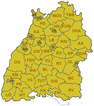 la distriktoj de Baden-Virtembergo