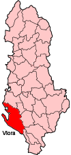 Poloha okresu Vlorë v Albánsku