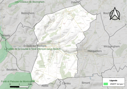 Carte de la ZNIEFF de type 1 sur la commune.