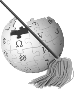 The official admin mop logo, depicting a mop overlaying the Wikipedia globe logo