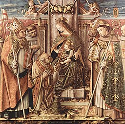 Carlo Crivelli (1430/1435-1495), Vierge trônant entourée de sept saints.