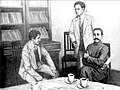 1920: Li Dazhao meeting comintern Russian agent G.N. Voitrngsky 张太雷陪同维经斯基（左）会见李大钊（右）