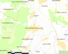 Mapa obce Saint-Geniès-de-Malgoirès