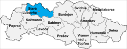 Localisation du district de Stará Ľubovňa dans la région de Prešov (carte interactive)