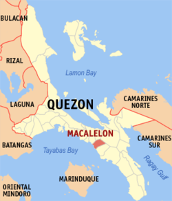 Mapa de Quezon con Macalelon resaltado