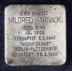A Stolperstein for Mildred Harnack at 14 Genthiner Strasse, Berlin-Tiergarten