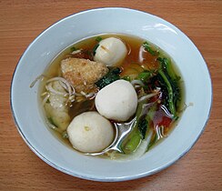 Bakso ikan (fish balls) with tofu soup in Indonesia