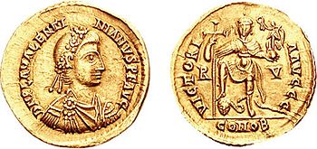 Solidus Valentinians III., geprägt zwischen 425 und 430