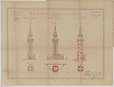 Plan du projet de construction de la tour de l'horloge en 1895.