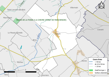 Carte des ZNIEFF de type 1 localisées sur la commune[Note 2].