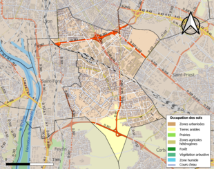 Carte en couleurs présentant l'occupation des sols.