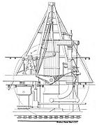 Diagrama de un típico motor de cruceta de vapor del río Hudson (vista lateral)