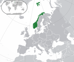 Norjan sijainti Euroopan kartalla.