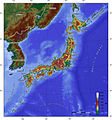 जापानी द्वीपसमूह को टोपोग्राफिक नक्शा