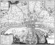باريس حوالي 1180، وهي ثالث خريطة من ثمانية خرائط تاريخية لباريس من الشرطة في نيكولا دي لا ماري.