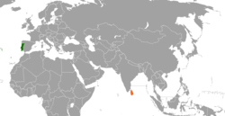 Map indicating locations of Portugal and Sri Lanka