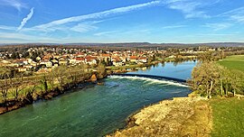 Roche-lez-Beaupré and the weir on the Doubs river