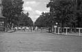 Aleje Szucha street with German bunker on the right side of the street viewed from Unii Lubelskiej Square. Behind the barriers lies German district sometimes called “German Ghetto”. July 1944