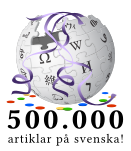 Svenskspråkiga Wikipedias logotyp när 500 000 artiklar nåddes (september 2012)