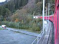 Southbound train between Thusis and Tiefencastel after leaving Thusis train station Südwärts fahrender Zug zwischen Thusis und Tiefencastel