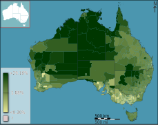 Porcentaxe de poboación indíxena en Australia segundo o censo de 2011.