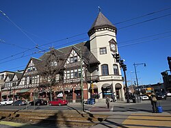 Intersection of Harvard and Beacon Streets in the Coolidge Corner neighborhood of Brookline