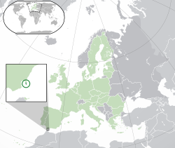 Location o  Gibraltar  (daurk green) – on the European continent  (green & daurk grey) – in the European Union  (green)