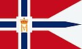 Flagg for Kongelig Norsk Seilforening etter 1906. Orlogsflagget med den regjerende konges navnesiffer i spunsen.