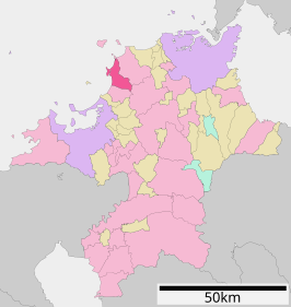 Situering van Fukutsu in de prefectuur Fukuoka