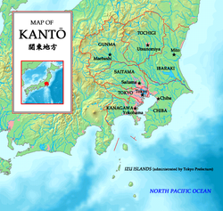 Closeup cairt shawing the auries within the Kantō region o Japan