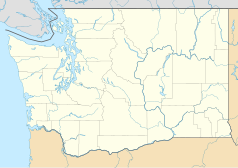 Mapa konturowa Waszyngtonu, po lewej nieco u góry znajduje się punkt z opisem „Poulsbo”