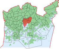 Kaupungin kartta, jossa Viikki korostettuna. Helsingin kaupunginosat