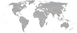 JapanとThailandの位置を示した地図