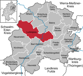 Poziția Ludwigsau pe harta districtului Hersfeld-Rotenburg