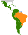 Lenguas romances en América latina: español, portugués, francés.